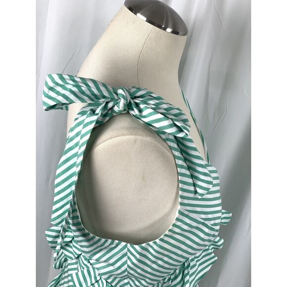 BCBGeneration Tie Shoulder Green And White Stripe Ruffle Dress 6 - Picture 8 of 16